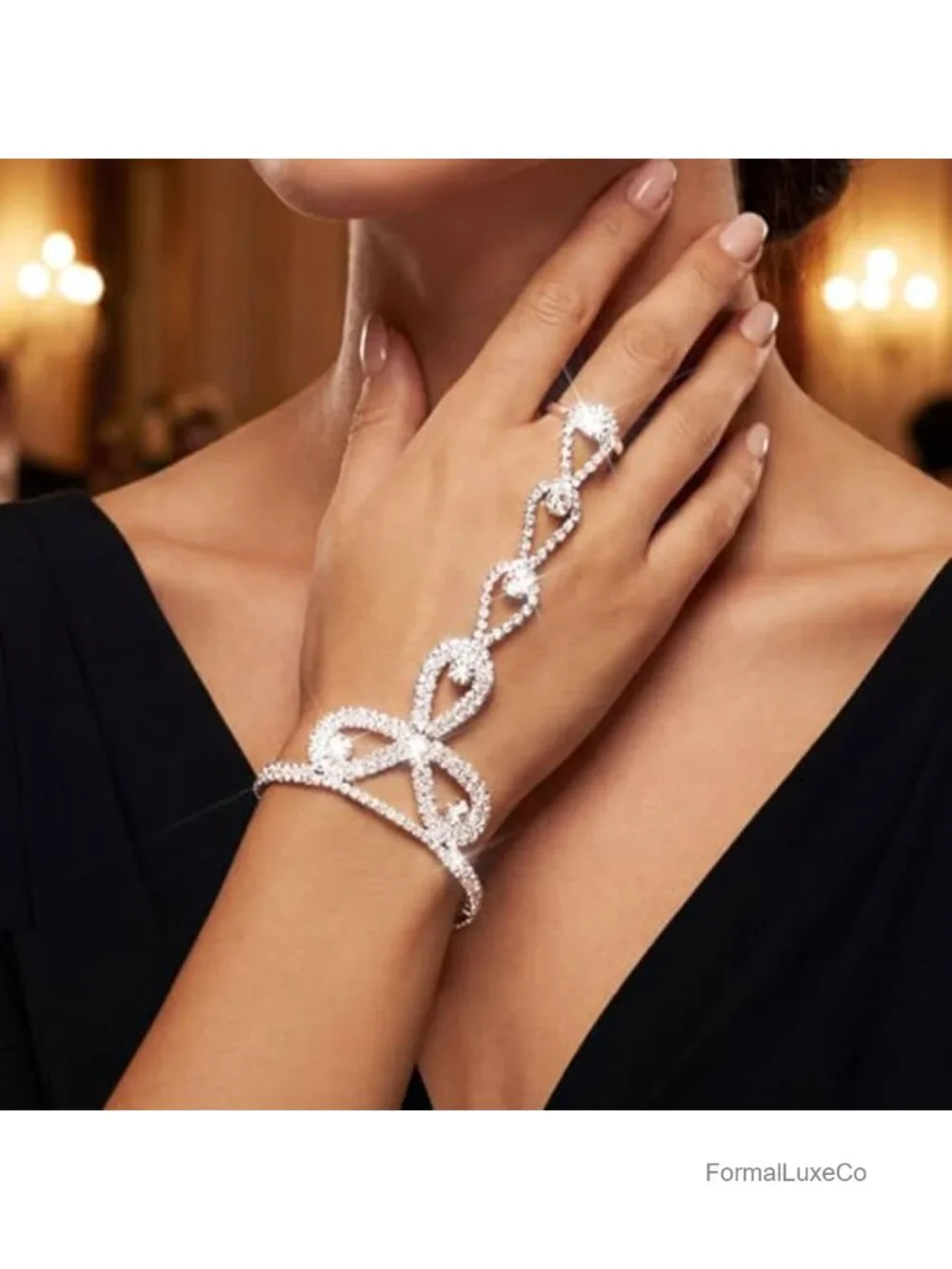 Rhinestone Fingerless Gloves Sparkle Prom Hand Jewelry Women